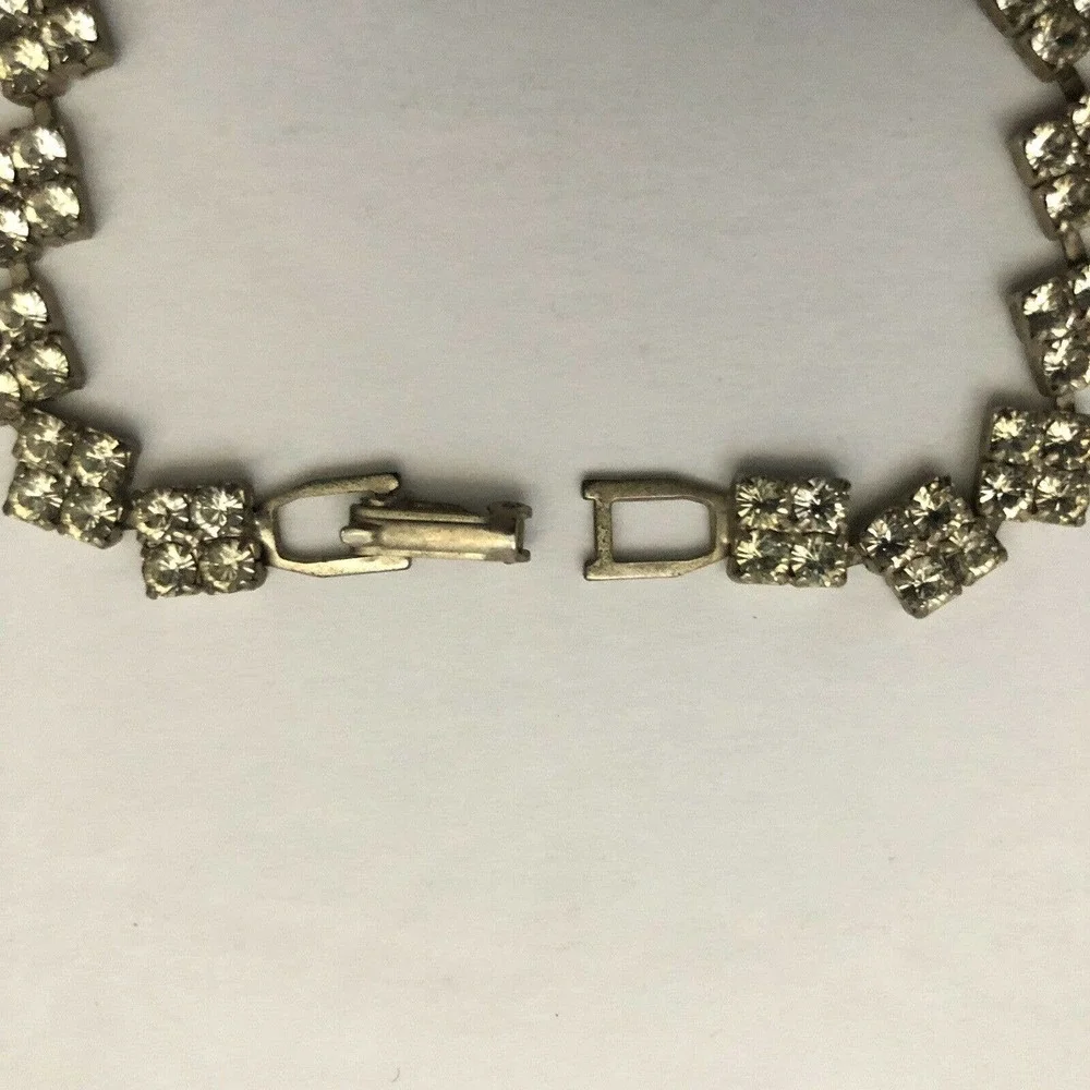 Clear Rhinestone Square Prong Set Silver Tone Latch 7.75 Tennis Bracelet Jewelry